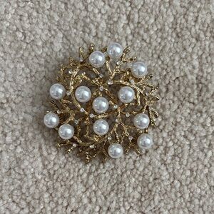 Gold and Pearl Floral Brooch
